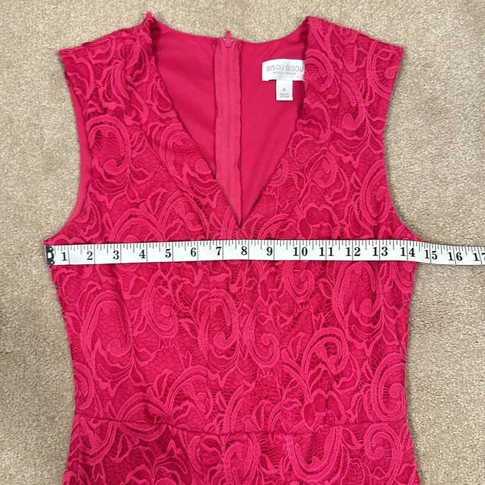 Bisou Bisou Michele Bohbot Pink Lace Overlay Eyelet Lined Sleeveless Dress 4